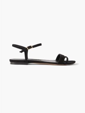 Classic Black Ankle-Strap Suede Flat Sandals Size 37 Brand New